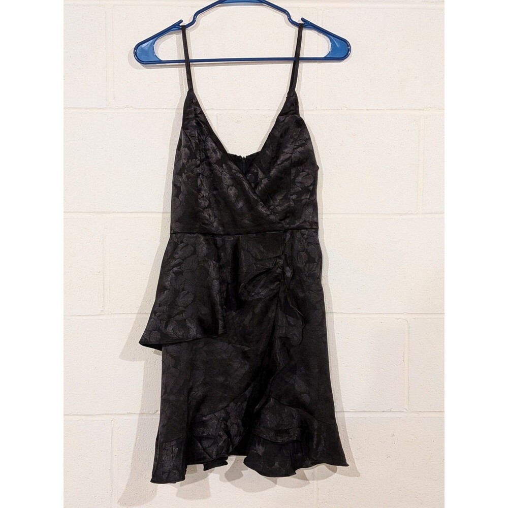 Altar’d State Satin Mini Dress Sz.M Black Floral Whimsigoth Ruffled Hem Feminine
